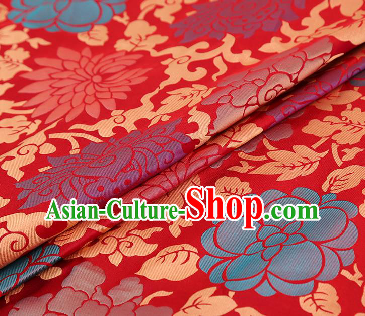 China Red Song Brocade Classical Qipao Dress Tapestry Traditional Lotus Pattern Silk Fabric