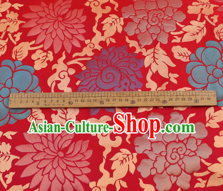 China Red Song Brocade Classical Qipao Dress Tapestry Traditional Lotus Pattern Silk Fabric
