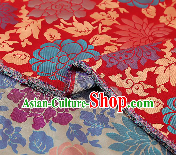 China Red Song Brocade Classical Qipao Dress Tapestry Traditional Lotus Pattern Silk Fabric