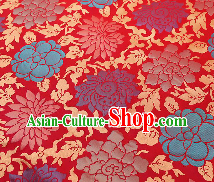 China Red Song Brocade Classical Qipao Dress Tapestry Traditional Lotus Pattern Silk Fabric
