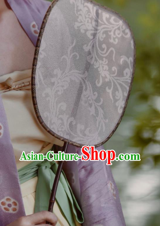 China Traditional Beige Silk Fan Ancient Ming Dynasty Court Fan Handmade Princess Palace Fan