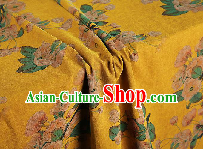 China Traditional Pear Blossom Pattern Yellow Silk Fabric Classical Qipao Dress Gambiered Guangdong Gauze