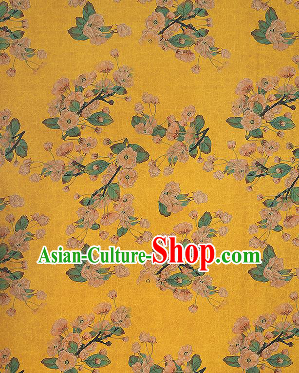 China Traditional Pear Blossom Pattern Yellow Silk Fabric Classical Qipao Dress Gambiered Guangdong Gauze