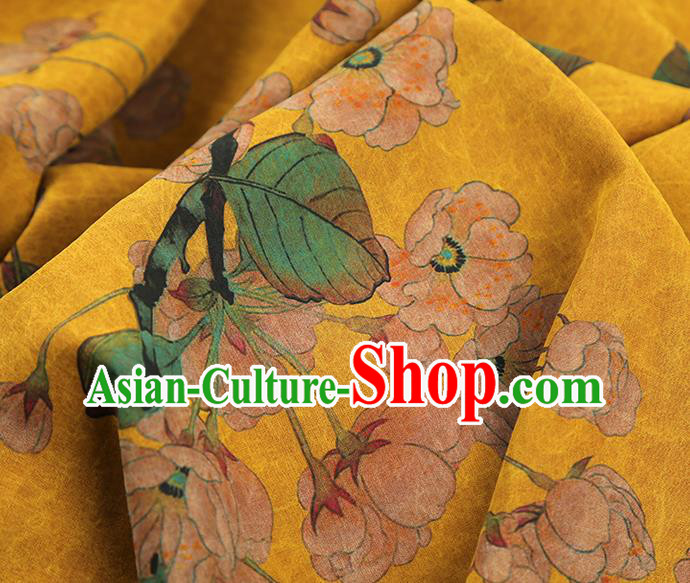 China Traditional Pear Blossom Pattern Yellow Silk Fabric Classical Qipao Dress Gambiered Guangdong Gauze