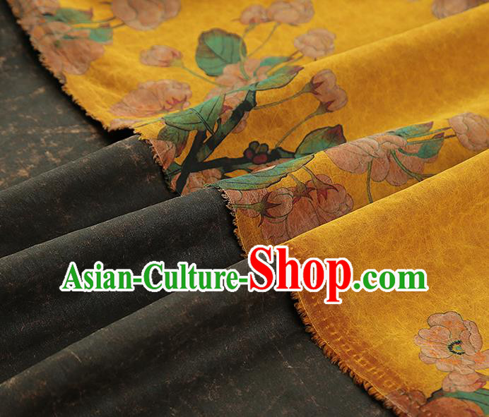 China Traditional Pear Blossom Pattern Yellow Silk Fabric Classical Qipao Dress Gambiered Guangdong Gauze
