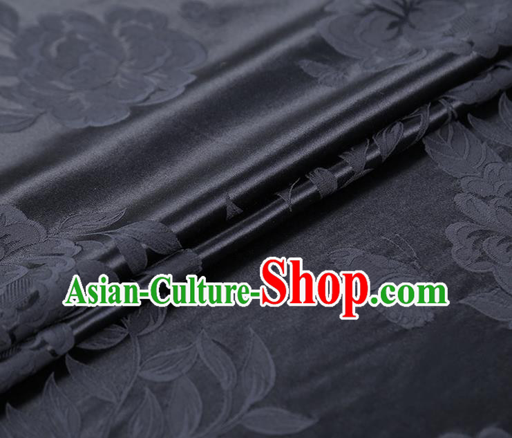 China Jacquard Fabric Asian Cheongsam Gambiered Guangdong Gauze Traditional Navy Silk Fabric