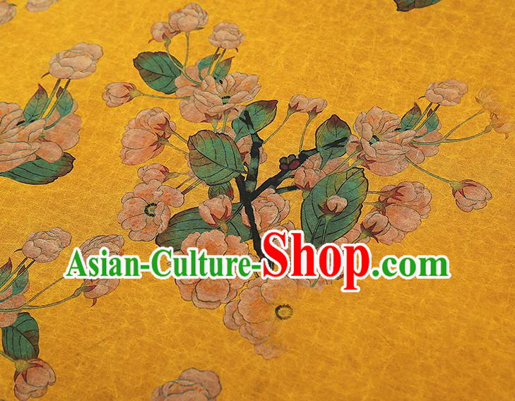 China Traditional Pear Blossom Pattern Yellow Silk Fabric Classical Qipao Dress Gambiered Guangdong Gauze