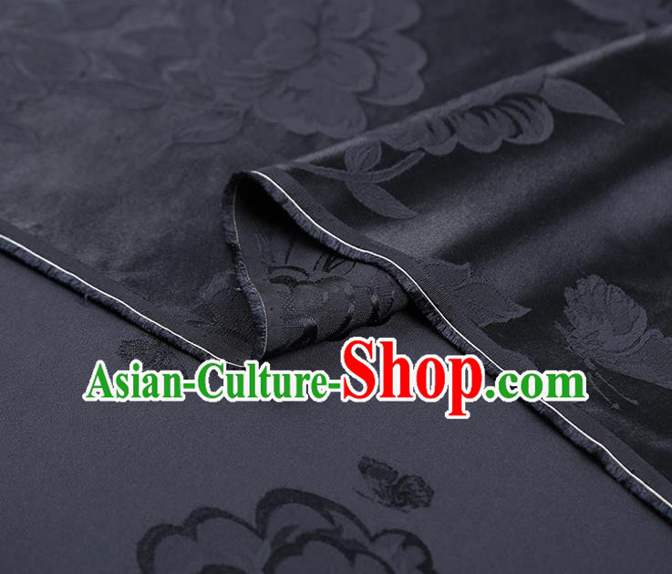 China Jacquard Fabric Asian Cheongsam Gambiered Guangdong Gauze Traditional Navy Silk Fabric