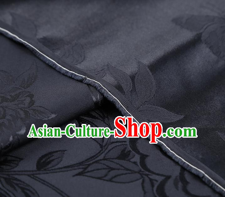 China Jacquard Fabric Asian Cheongsam Gambiered Guangdong Gauze Traditional Navy Silk Fabric