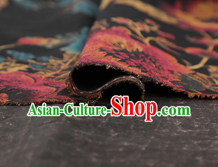 China Classical Qipao Dress Gambiered Guangdong Gauze Traditional Peony Pattern Black Silk Fabric