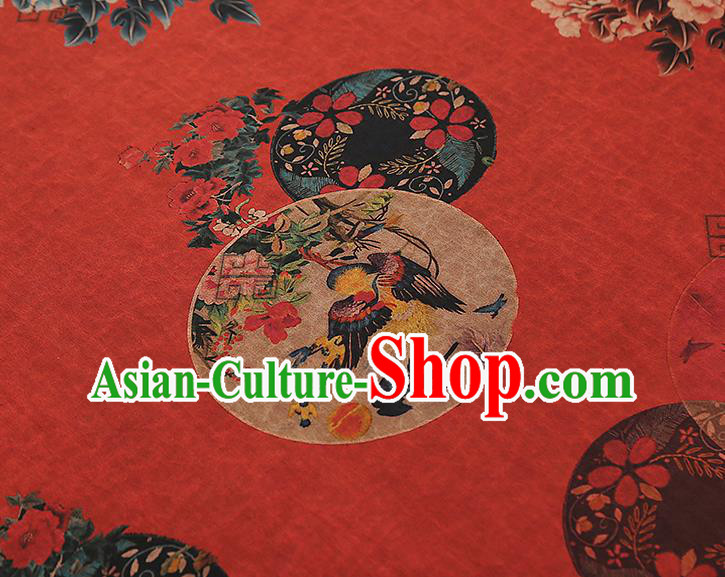 China Traditional Peony Pattern Red Silk Fabric Classical Qipao Dress Gambiered Guangdong Gauze Drapery