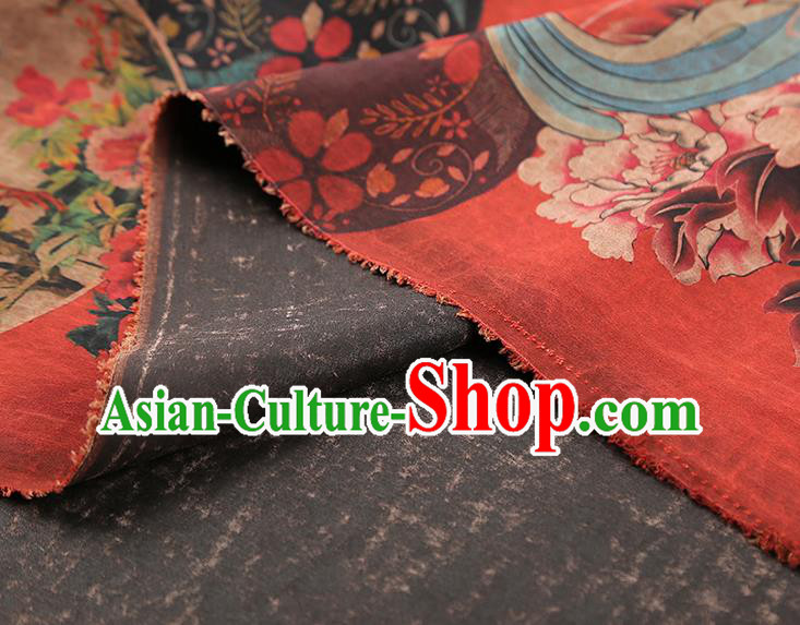 China Traditional Peony Pattern Red Silk Fabric Classical Qipao Dress Gambiered Guangdong Gauze Drapery