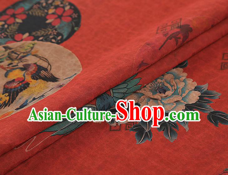 China Traditional Peony Pattern Red Silk Fabric Classical Qipao Dress Gambiered Guangdong Gauze Drapery