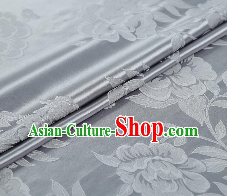 Asian China Cheongsam Gambiered Guangdong Gauze Traditional Grey Silk Fabric Jacquard Fabric