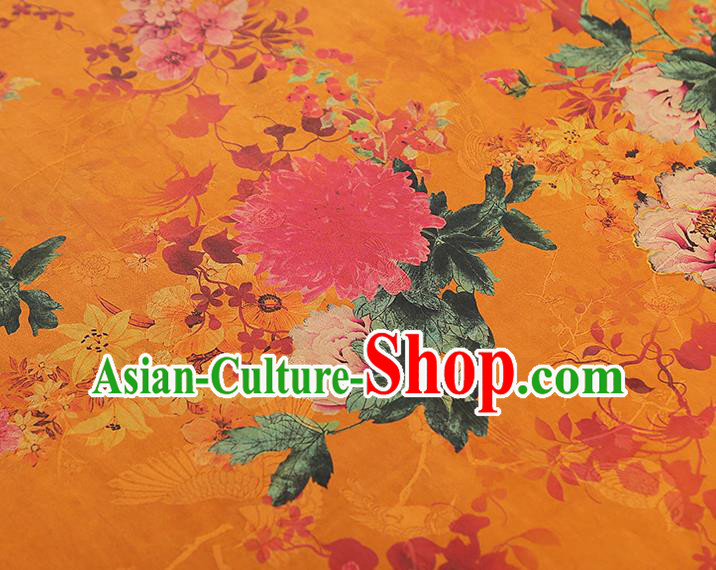China Classical Orange Gambiered Guangdong Gauze Drapery Traditional Cheongsam Peony Pattern Brocade Fabric