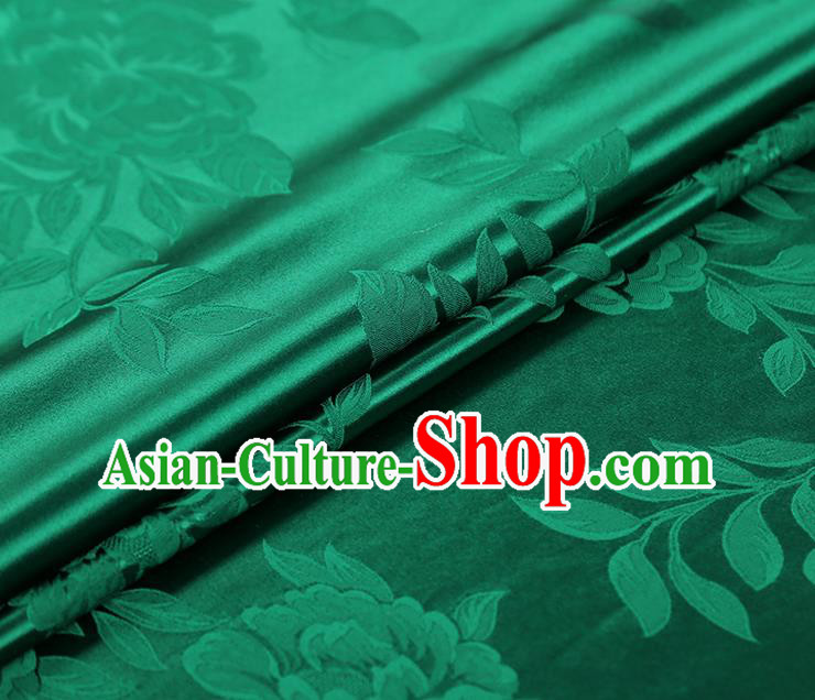 China Traditional Deep Green Silk Fabric Cheongsam Gambiered Guangdong Gauze Asian Jacquard Fabric
