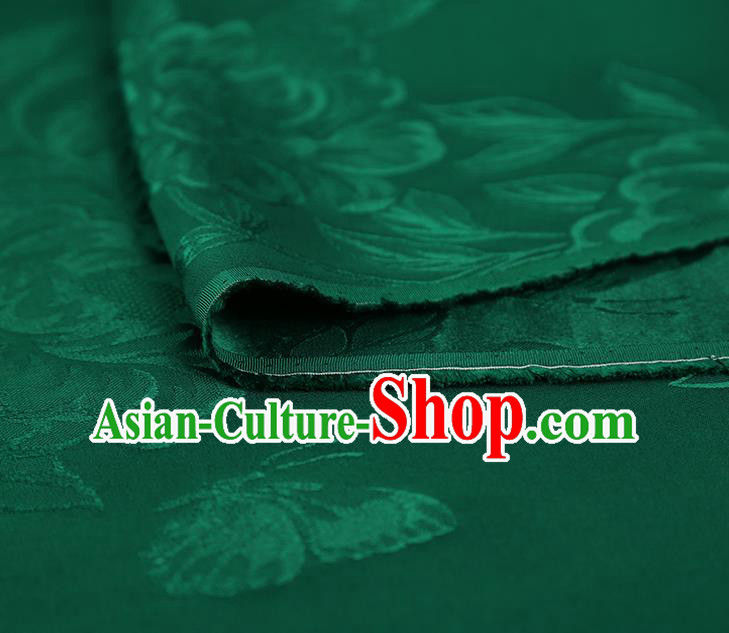 China Traditional Deep Green Silk Fabric Cheongsam Gambiered Guangdong Gauze Asian Jacquard Fabric