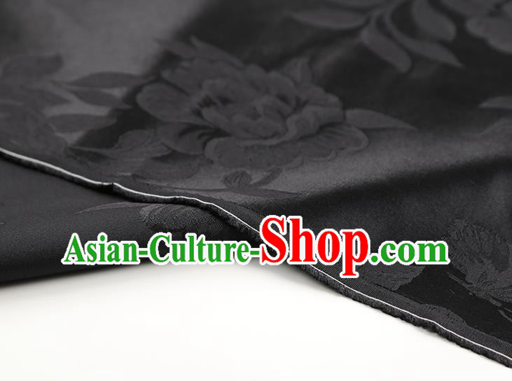 Asian Jacquard Black Silk Fabric China Traditional Cheongsam Gambiered Guangdong Gauze Cloth