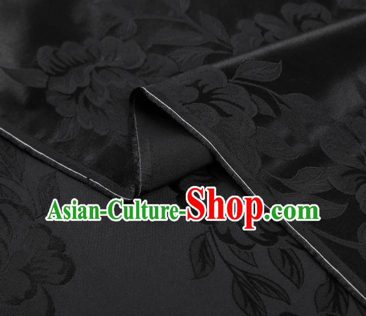 Asian Jacquard Black Silk Fabric China Traditional Cheongsam Gambiered Guangdong Gauze Cloth
