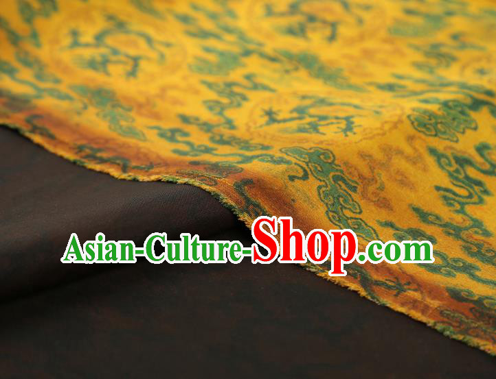 China Traditional Cheongsam Dragons Pattern Brocade Fabric Classical Yellow Gambiered Guangdong Gauze