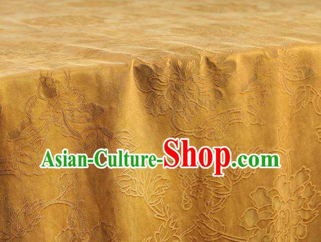 China Traditional Jacquard Peony Pattern Gambiered Guangdong Gauze Classical Cheongsam Golden Silk Fabric