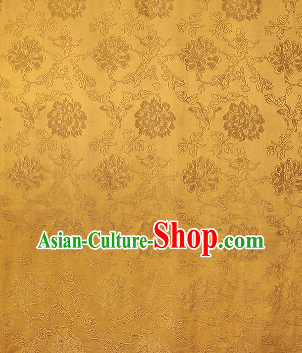 China Traditional Jacquard Peony Pattern Gambiered Guangdong Gauze Classical Cheongsam Golden Silk Fabric