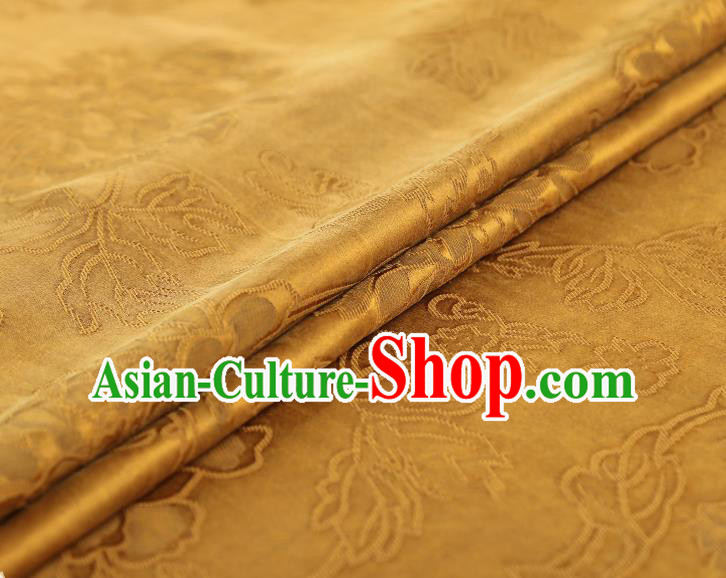 China Traditional Jacquard Peony Pattern Gambiered Guangdong Gauze Classical Cheongsam Golden Silk Fabric