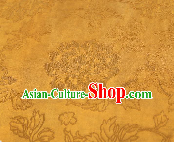 China Traditional Jacquard Peony Pattern Gambiered Guangdong Gauze Classical Cheongsam Golden Silk Fabric