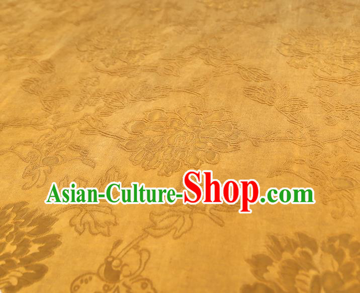 China Traditional Jacquard Peony Pattern Gambiered Guangdong Gauze Classical Cheongsam Golden Silk Fabric