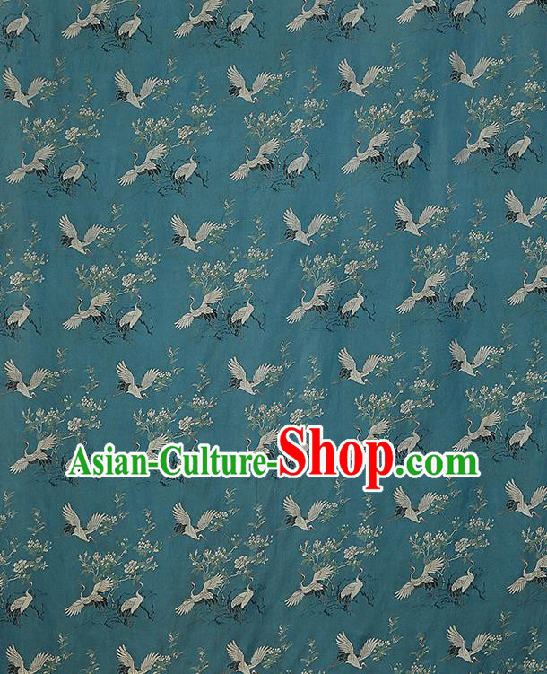 China Traditional Cranes Pattern Song Brocade Classical Cheongsam Lake Blue Silk Fabric