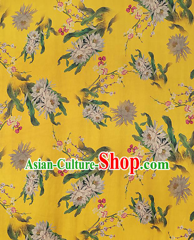 China Traditional Epiphyllum Plum Pattern Yellow Gambiered Guangdong Gauze Classical Cheongsam Silk Fabric