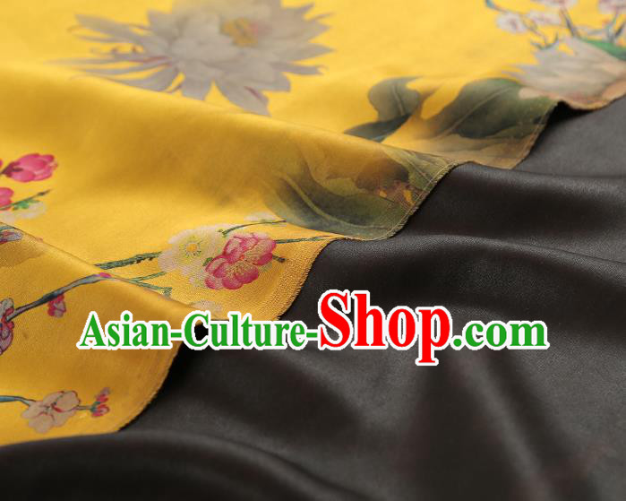 China Traditional Epiphyllum Plum Pattern Yellow Gambiered Guangdong Gauze Classical Cheongsam Silk Fabric