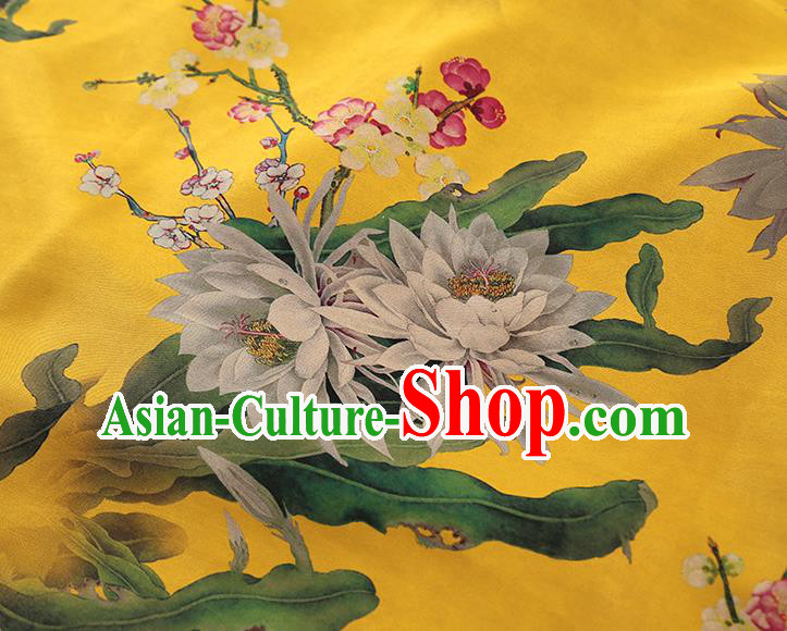 China Traditional Epiphyllum Plum Pattern Yellow Gambiered Guangdong Gauze Classical Cheongsam Silk Fabric