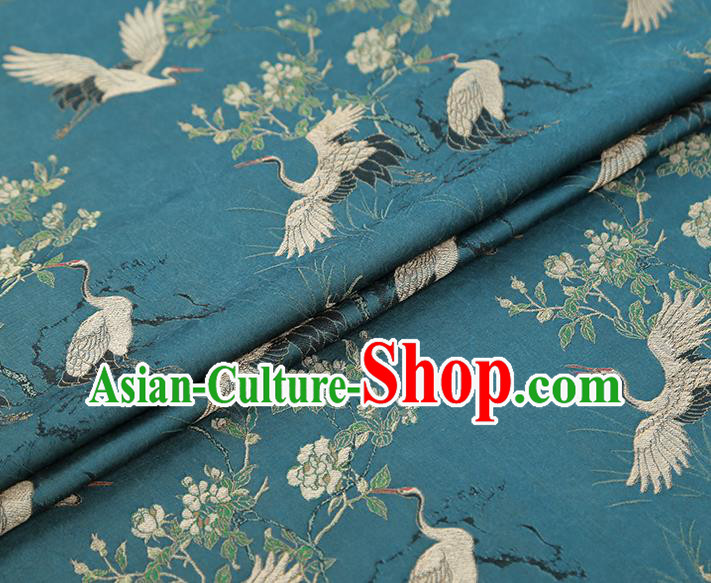 China Traditional Cranes Pattern Song Brocade Classical Cheongsam Lake Blue Silk Fabric