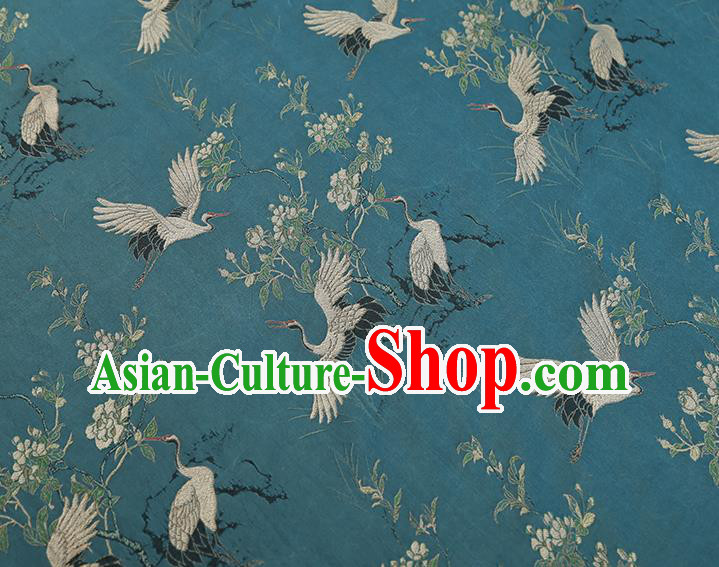 China Traditional Cranes Pattern Song Brocade Classical Cheongsam Lake Blue Silk Fabric