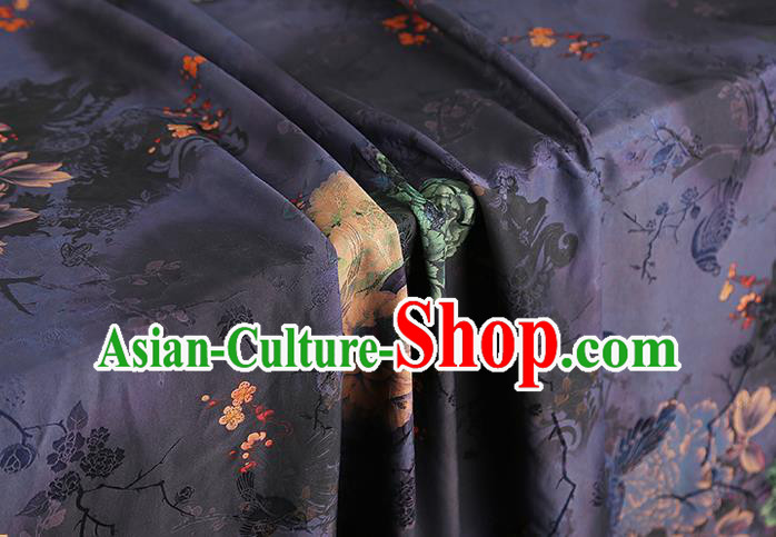 China Traditional Peony Pattern Brocade Classical Cheongsam Deep Purple Silk Fabric