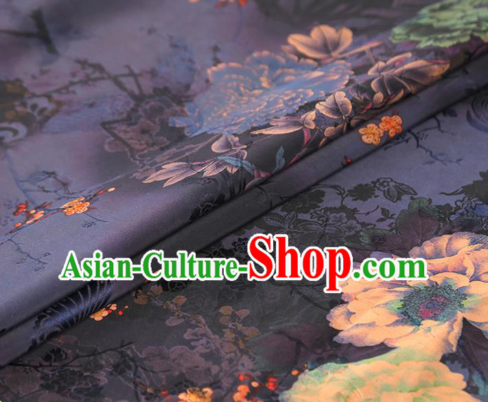 China Traditional Peony Pattern Brocade Classical Cheongsam Deep Purple Silk Fabric