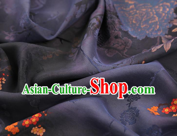 China Traditional Peony Pattern Brocade Classical Cheongsam Deep Purple Silk Fabric