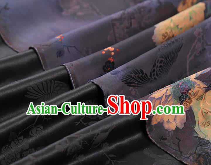 China Traditional Peony Pattern Brocade Classical Cheongsam Deep Purple Silk Fabric