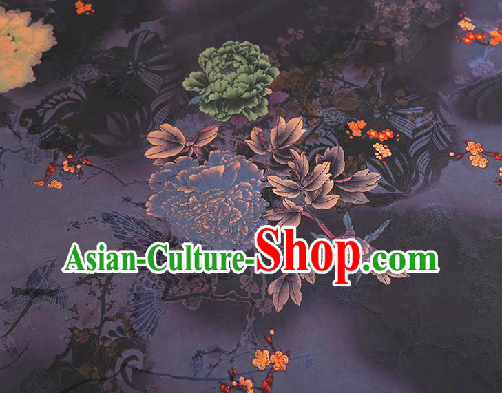 China Traditional Peony Pattern Brocade Classical Cheongsam Deep Purple Silk Fabric