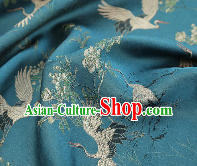 China Traditional Cranes Pattern Song Brocade Classical Cheongsam Lake Blue Silk Fabric