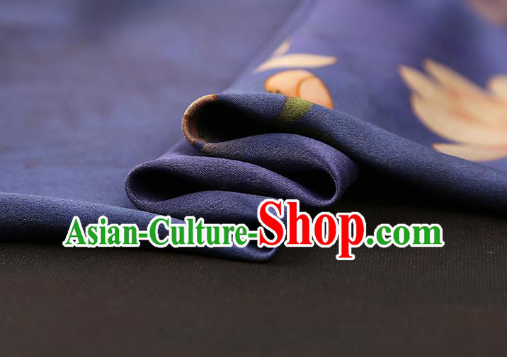 China Traditional Mangnolia Pattern Brocade Classical Cheongsam Deep Purple Silk Fabric Gambiered Guangdong Gauze