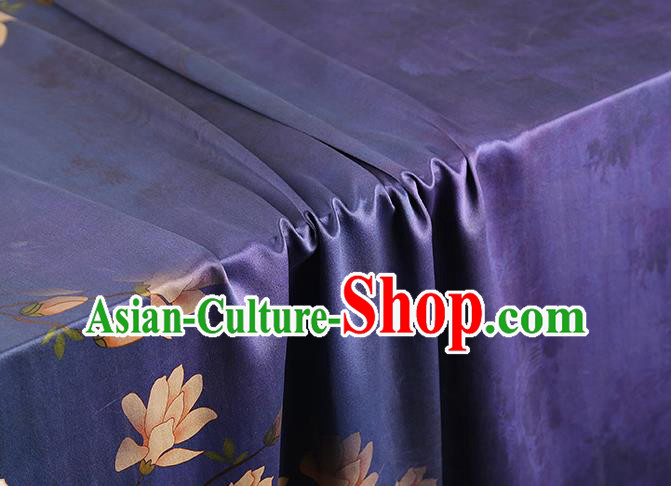 China Traditional Mangnolia Pattern Brocade Classical Cheongsam Deep Purple Silk Fabric Gambiered Guangdong Gauze