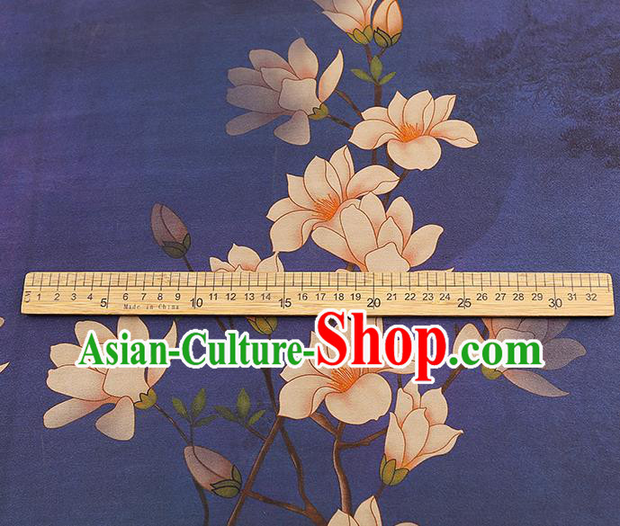 China Traditional Mangnolia Pattern Brocade Classical Cheongsam Deep Purple Silk Fabric Gambiered Guangdong Gauze