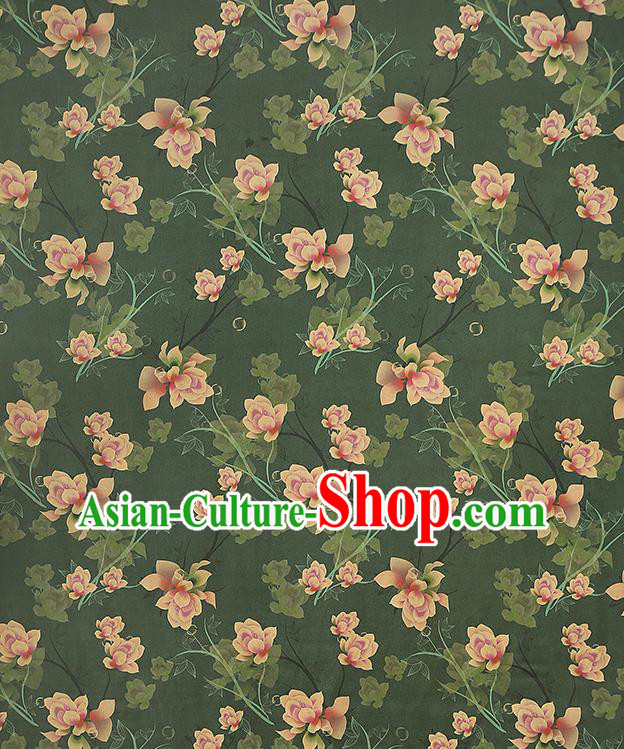 China Classical Cheongsam Green Silk Fabric Gambiered Guangdong Gauze Traditional Mangnolia Pattern Brocade