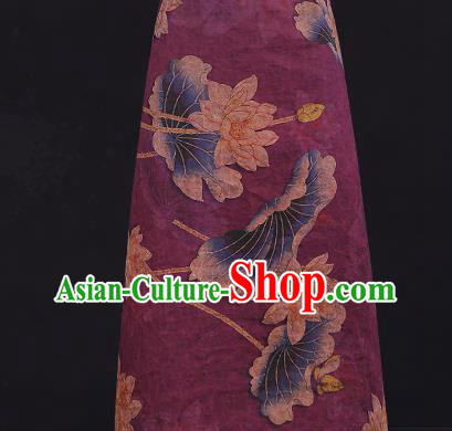 China Gambiered Guangdong Gauze Traditional Lotus Pattern Brocade Classical Cheongsam Purple Silk Fabric