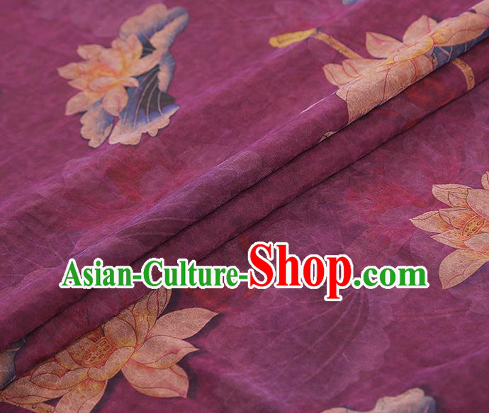 China Gambiered Guangdong Gauze Traditional Lotus Pattern Brocade Classical Cheongsam Purple Silk Fabric