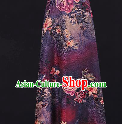 China Traditional Flowers Pattern Brocade Classical Cheongsam Silk Fabric Purple Gambiered Guangdong Gauze