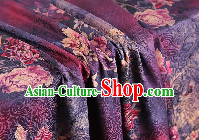 China Traditional Flowers Pattern Brocade Classical Cheongsam Silk Fabric Purple Gambiered Guangdong Gauze