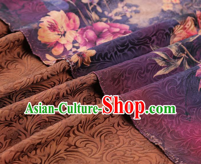 China Traditional Flowers Pattern Brocade Classical Cheongsam Silk Fabric Purple Gambiered Guangdong Gauze